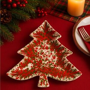 Christmas Tree 10” Ceramic Platter Red Green